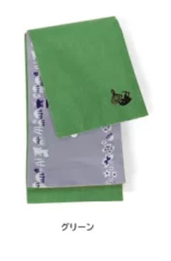 ムーミン 半幅帯　グリーン 花柄