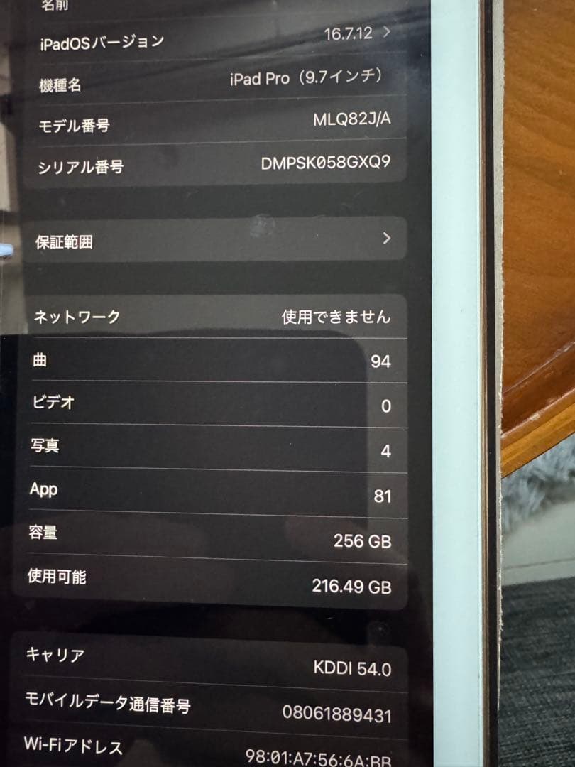 iPad Pro 9.7インチ 256GB (第1世代) セルラーモデル