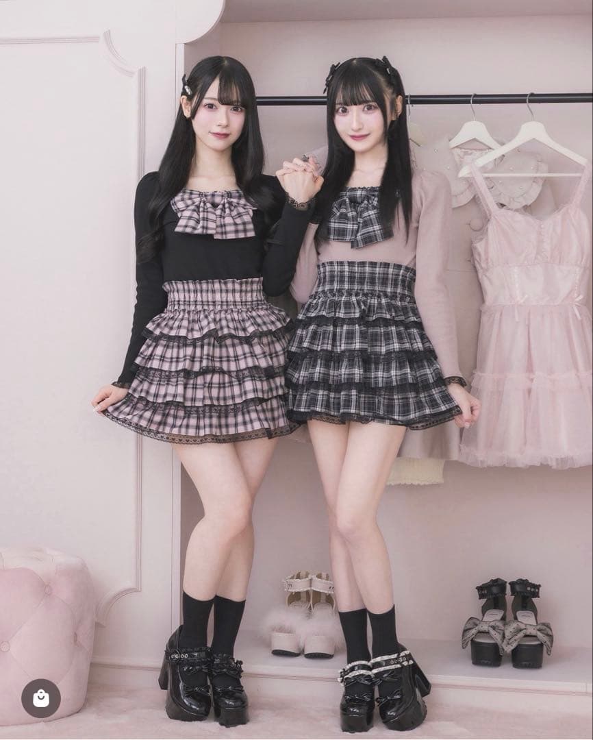 pium チェックリボントップス スカート