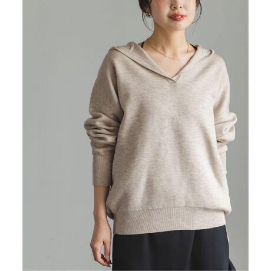 【美品】　ノーブル　接結タック編みフードプルオーバー　ナチュラル