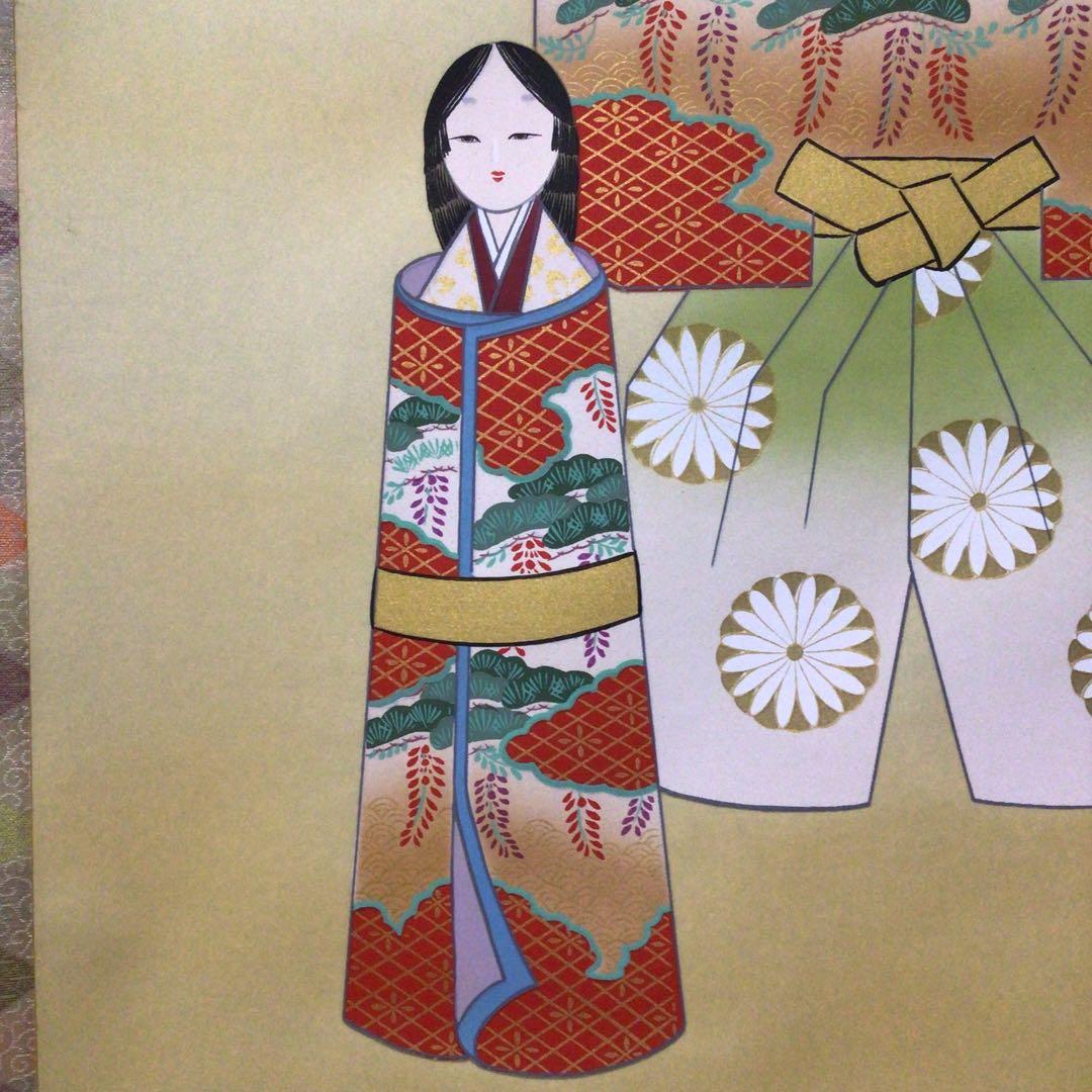 No5488 掛軸　寛人　「立雛」　立雛図　絹本着色　共箱　縁起物　送料無料