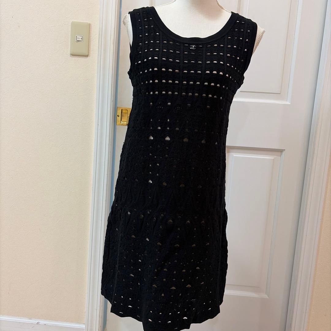 シャネル 透かし編み ノースリーブワンピース 黒サイズ42