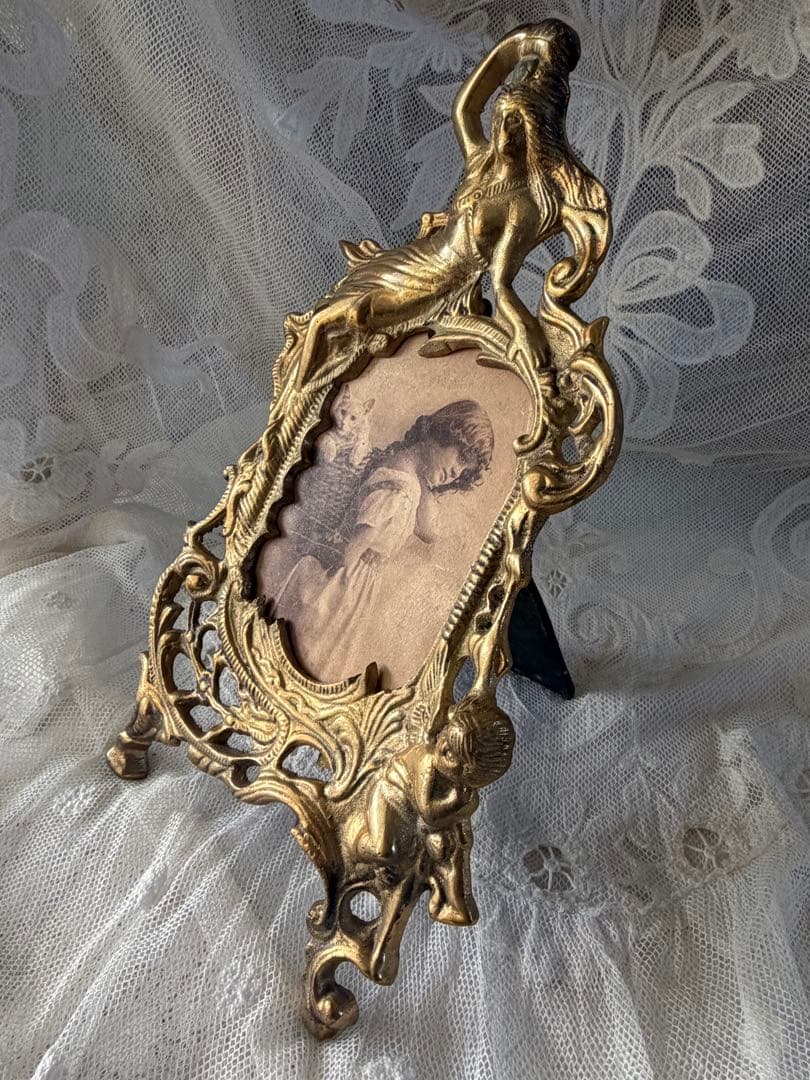 フランスアンティーク フォトスタンド 真鍮 エンジェル フレーム 写真立て 額