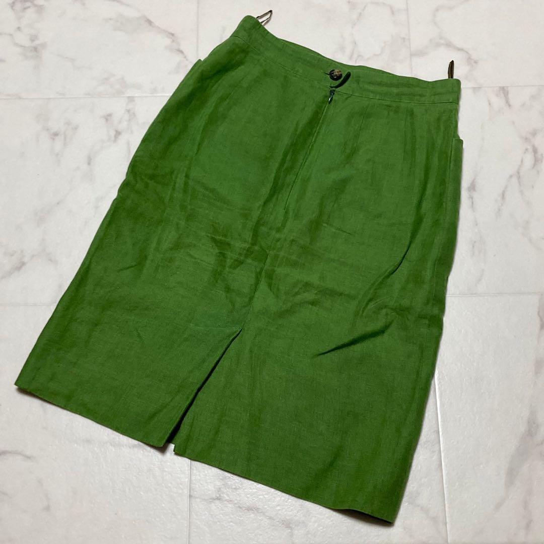 超希少　エルメス　スカートスーツ　サマースーツ　ダブルブレスト　リネン　40