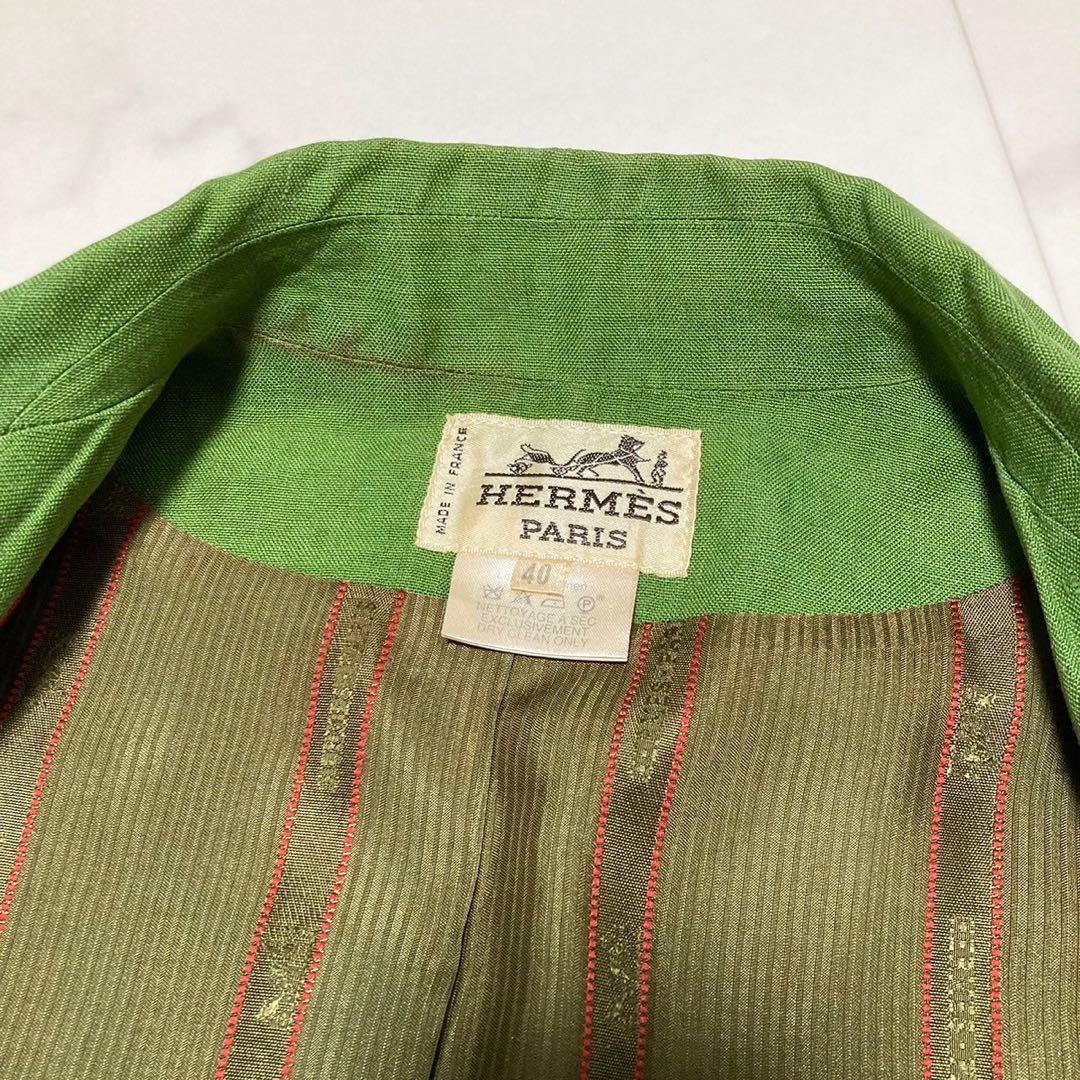 超希少　エルメス　スカートスーツ　サマースーツ　ダブルブレスト　リネン　40