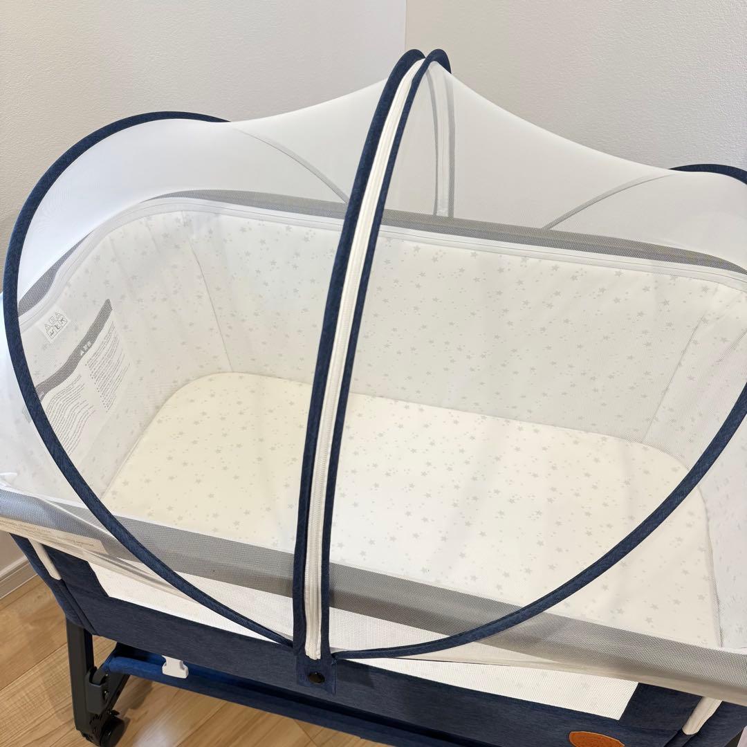 【美品】 付属品完備 HZDMJ ベビーベッド　ネイビー