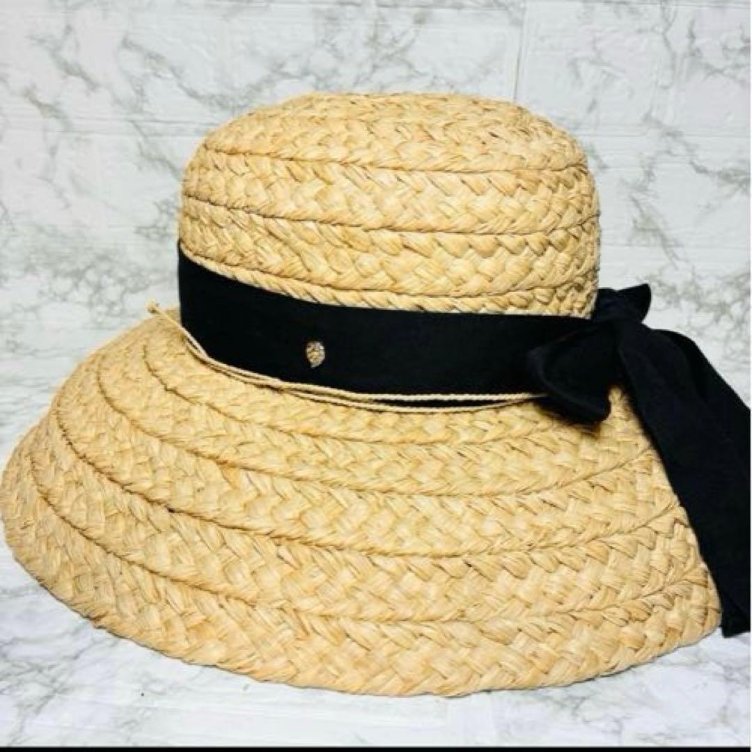 ★HELEN KAMINSKIヘレンカミンスキー 麦わら帽子 ラフィアリボン付き