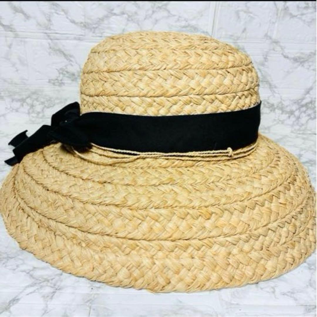★HELEN KAMINSKIヘレンカミンスキー 麦わら帽子 ラフィアリボン付き
