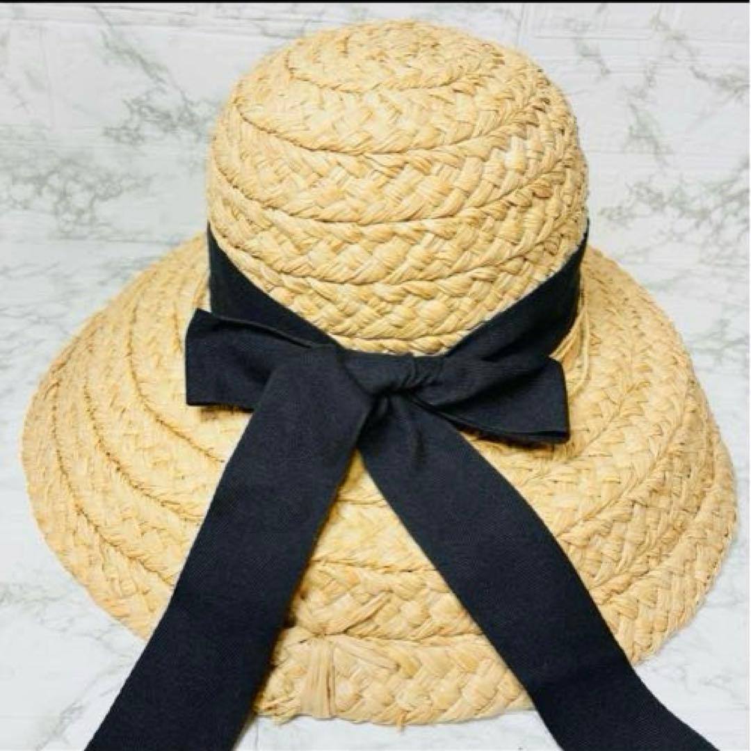 ★HELEN KAMINSKIヘレンカミンスキー 麦わら帽子 ラフィアリボン付き