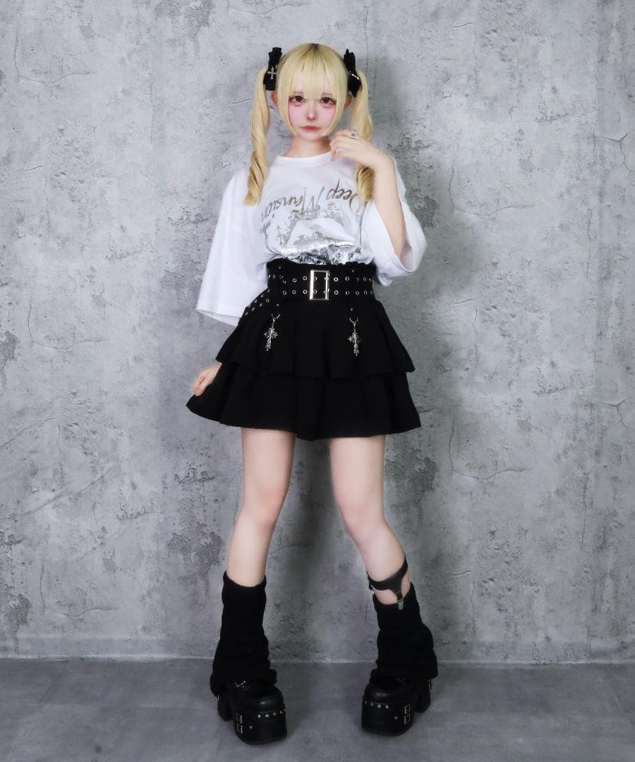 アミリージュ　ハトメベルト付きフレアスカート　クロスチャーム　ゴスロリ　パンク