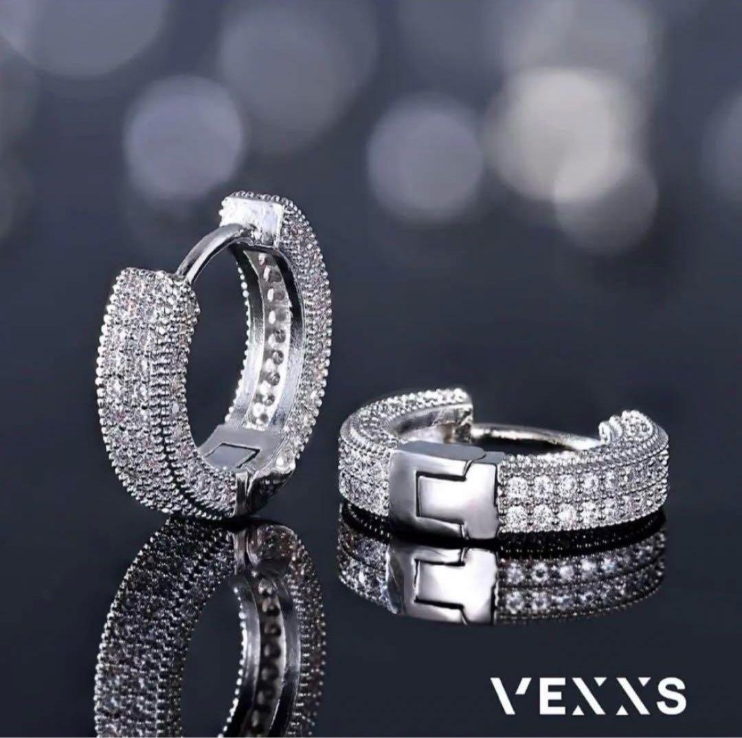 e135フープピアス メンズ 18G 両耳 直径15.5ｍｍ CZダイヤ K14