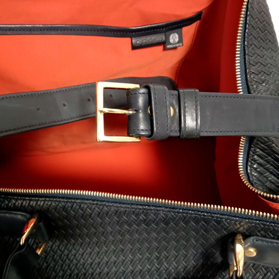 廃盤希少美品 フラソリティ 日本製 ボストンバッグ ショルダースト付き 紺色本革