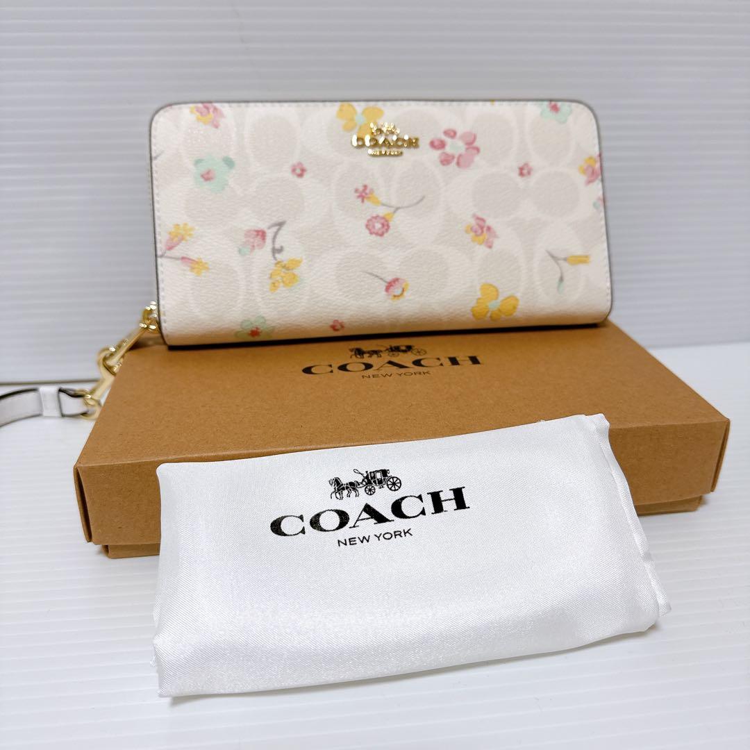 【新品未使用】COACH　長財布　C8695　IMCAH ホワイト　花柄