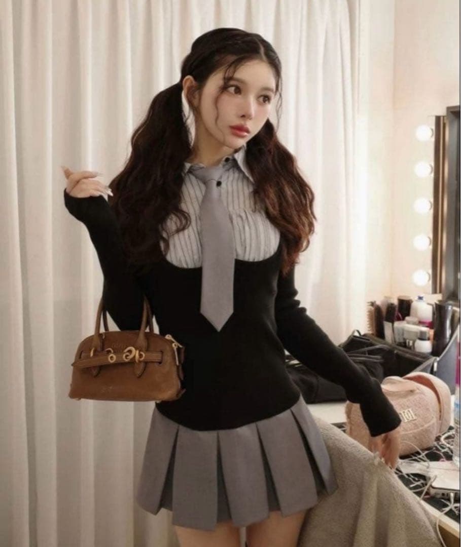 Darich ダーリッチ シャツドッキングニットミニワンピース