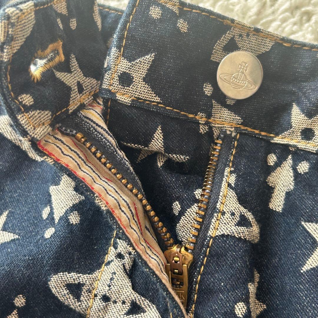 ヴィヴィアンウエストウッド　オーブ ミニスカート　フリル　デニム　総柄　RED