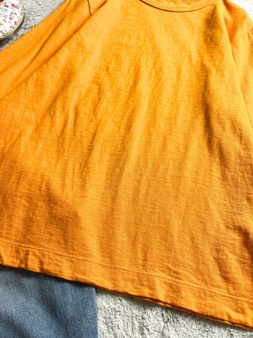【45R】45rpm 綿100% 天竺の四角Tシャツ クルーネック オレンジ 2