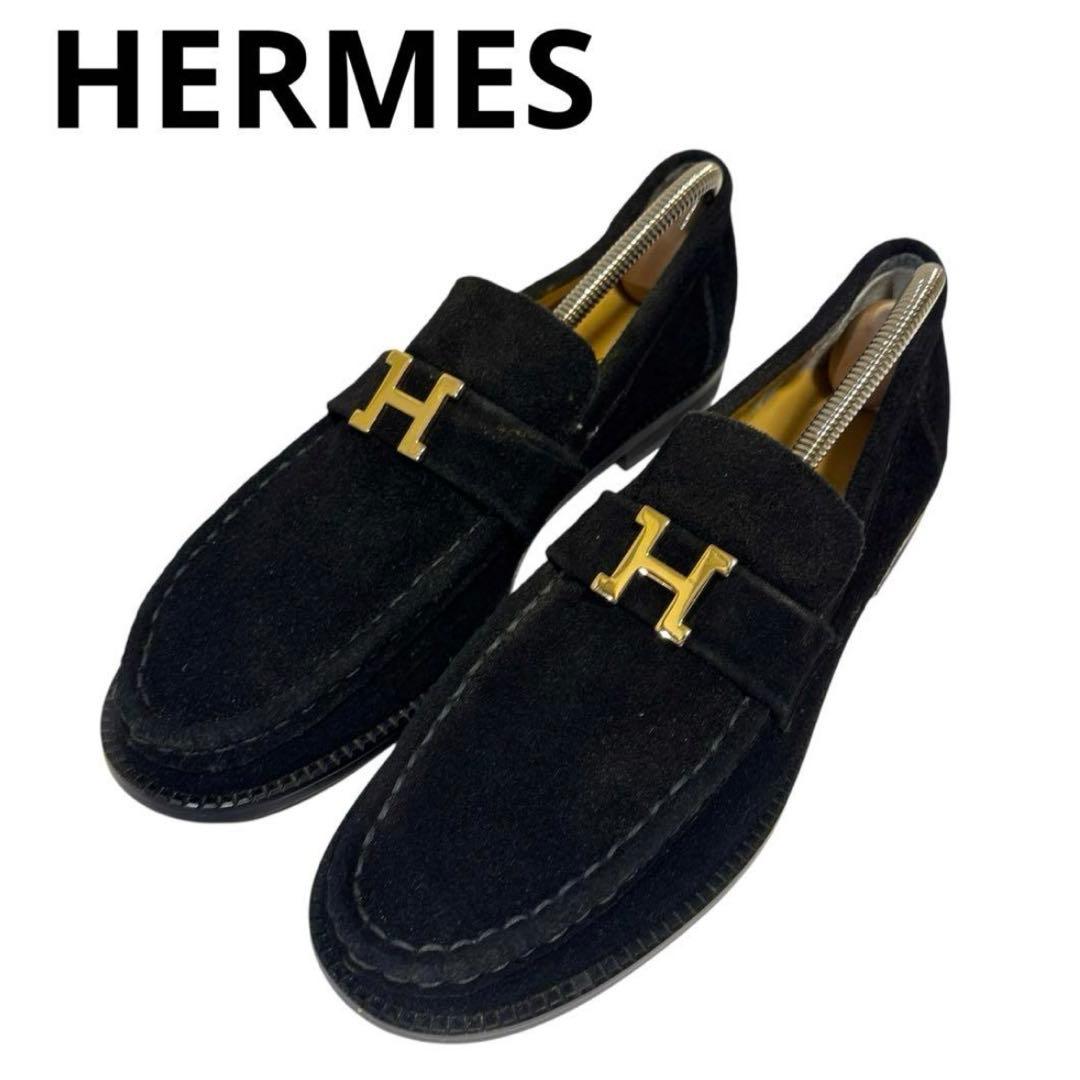 ✨人気✨　エルメス　HERMES モカシン　スウェード　ブラック　23.5cm
