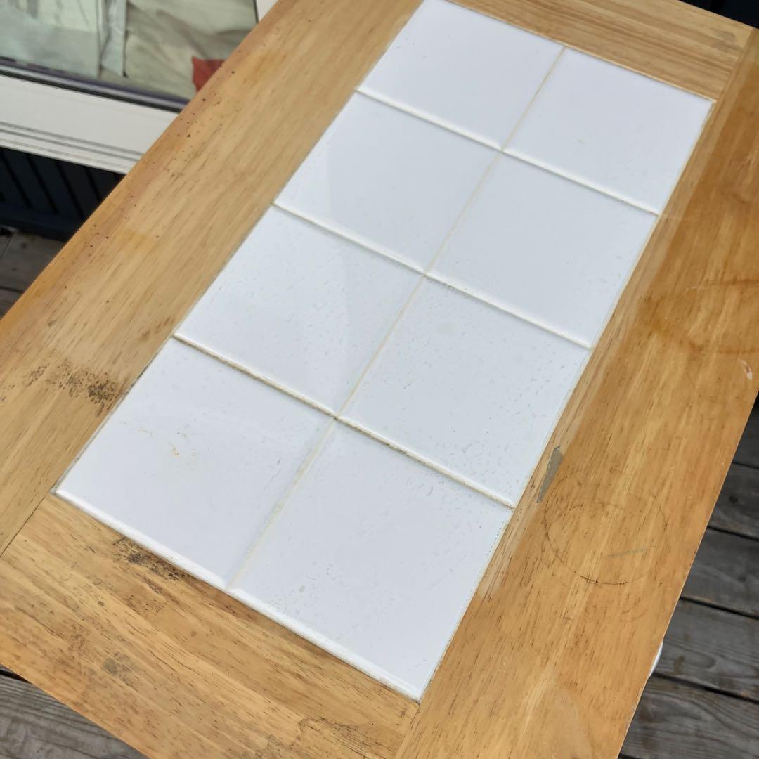 ②北欧レトロ アイリスオーヤマ 木製 タイル張り キッチンワゴン ダストボックス