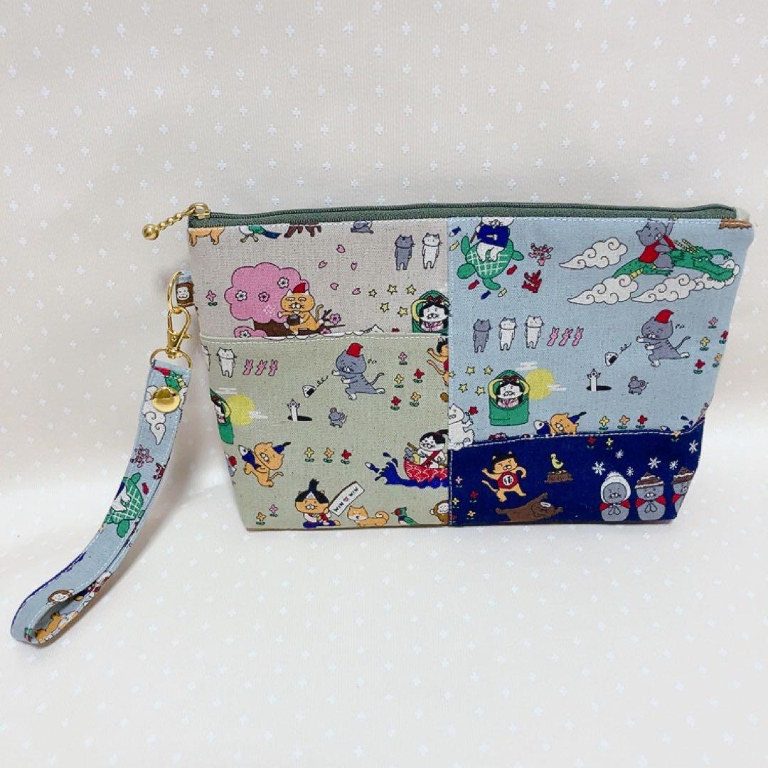 chibinyanco。 テントポーチ エコバッグ ねこ生地パッチワーク