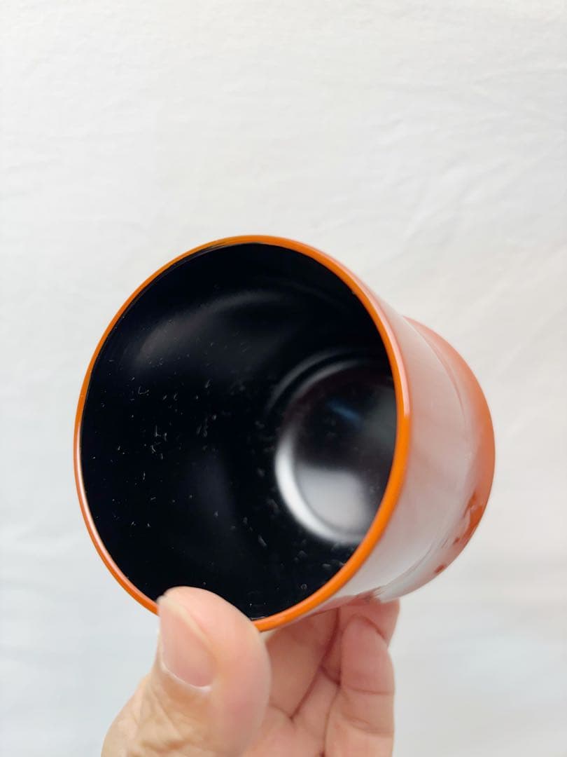 未使用 懐石道具 竹形朱塗箸洗 5客揃 黒竹蒔絵 内黒 和食器 小吸物椀 元箱