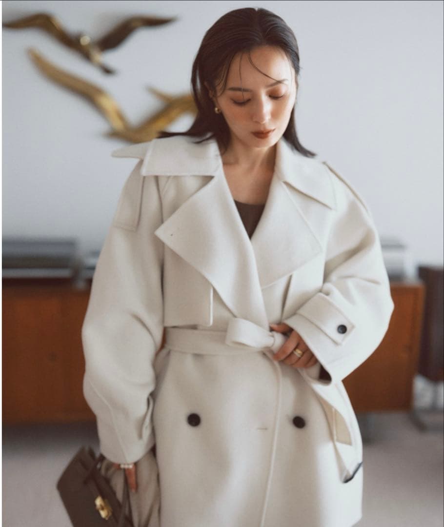 アニュアンス　リバーウールミドルトレンチコート　ECRU