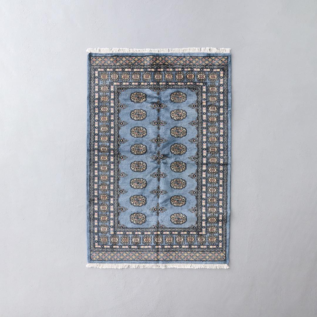 新品　トライバルラグ　ブハラ　ラホール産　（195×127cm) ブルー 青