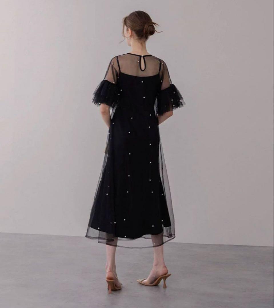 LEJA ティアードフリルスリーブレイヤードパールワンピースドレス