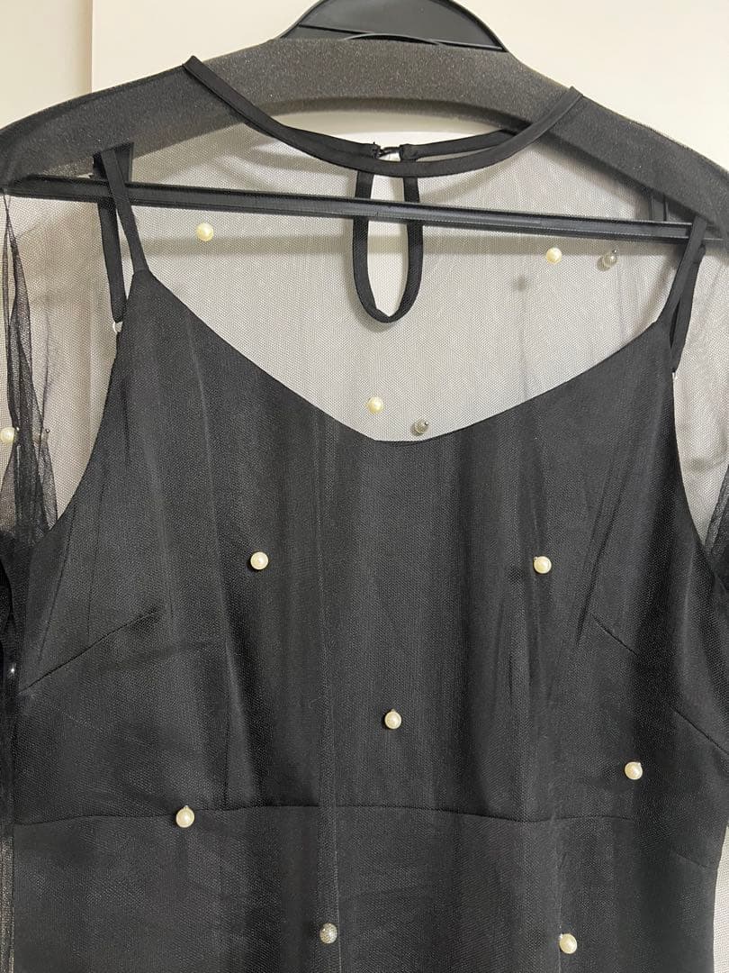 LEJA ティアードフリルスリーブレイヤードパールワンピースドレス