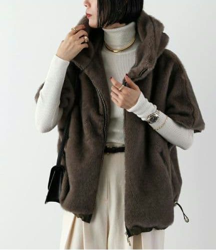 Eimee Law スタンドネックミンクファージャケットコート モカブラウン