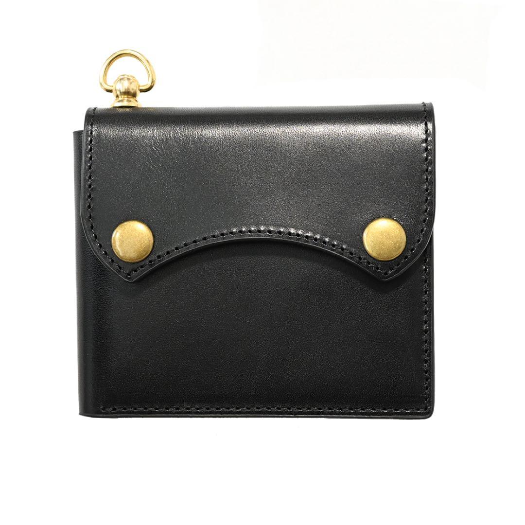 牛革コンパクトトラッカーウォレット レザーブラック カウハイド ミニショート財布