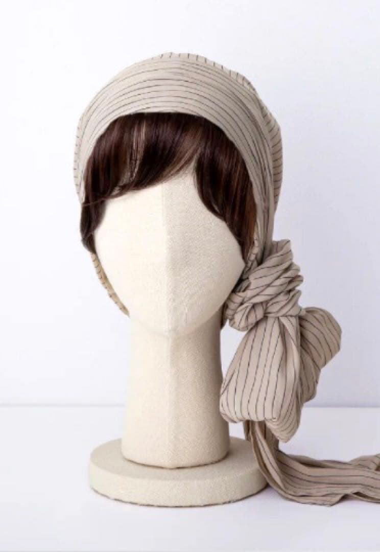 BAREN バレン　ウィッグ付きケア帽子　スカーフハットストライプベージュ