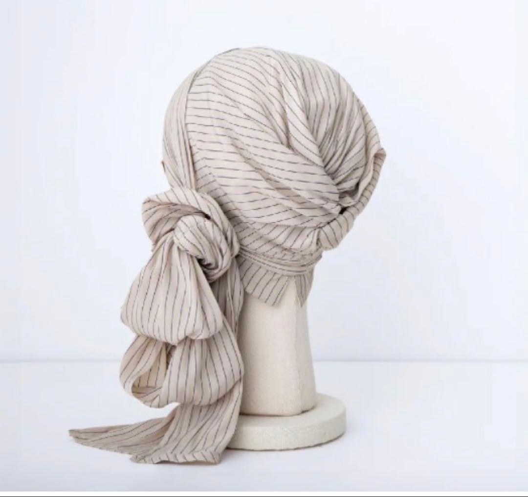 BAREN バレン　ウィッグ付きケア帽子　スカーフハットストライプベージュ