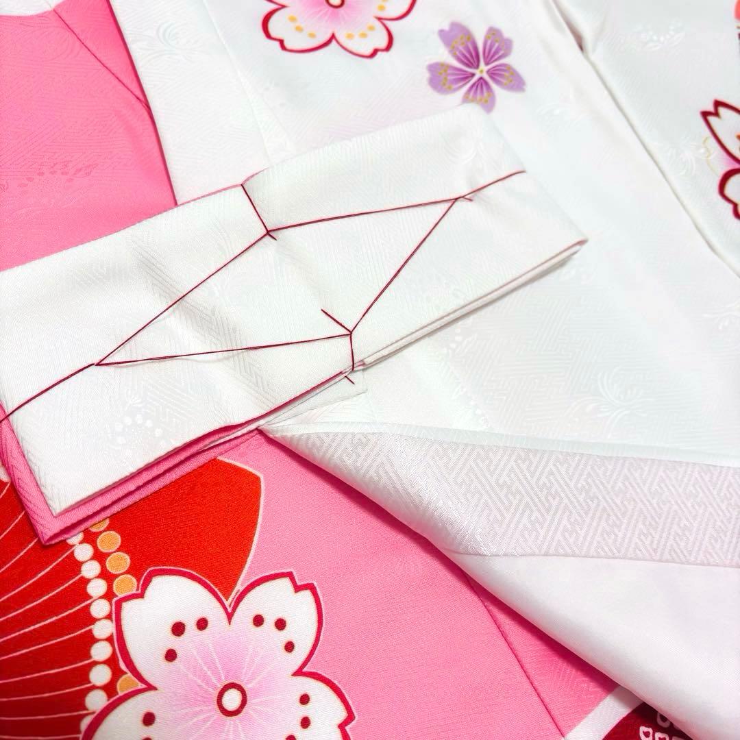 【新品未使用】新柄現代物 お宮参り 産着 合繊 洗える着物 祝着 白 ピンク