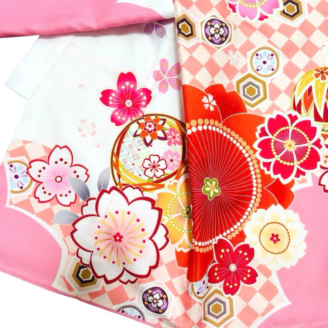 【新品未使用】新柄現代物 お宮参り 産着 合繊 洗える着物 祝着 白 ピンク