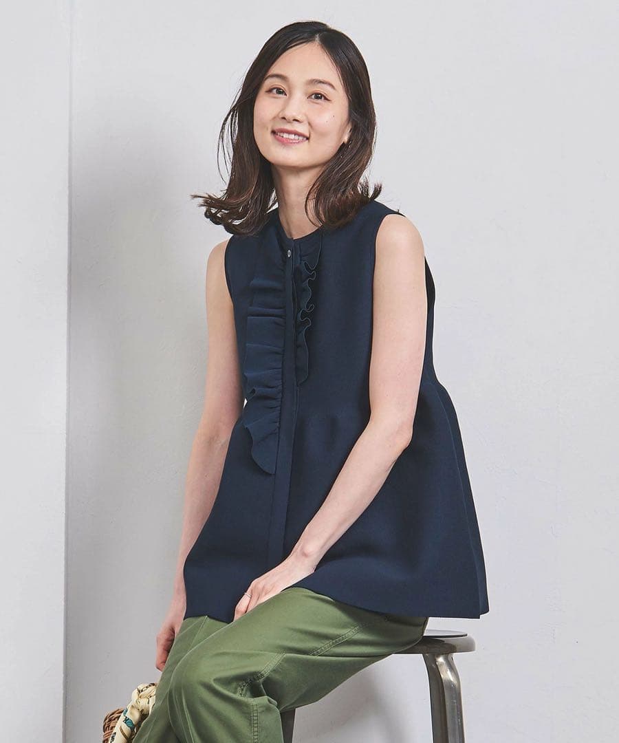 新品 P イレギュラーフリル ベスト チュニック アシンメトリー ネイビー
