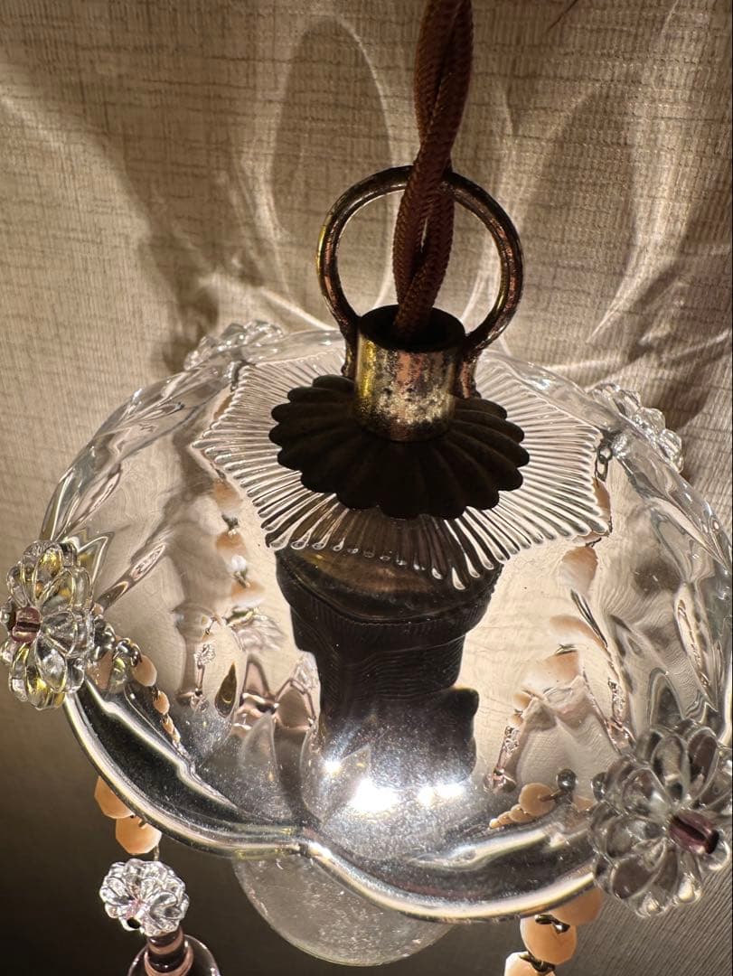 20's フランス アンティーク ピンクムラーノガラスの可愛いミニシャンデリア＊