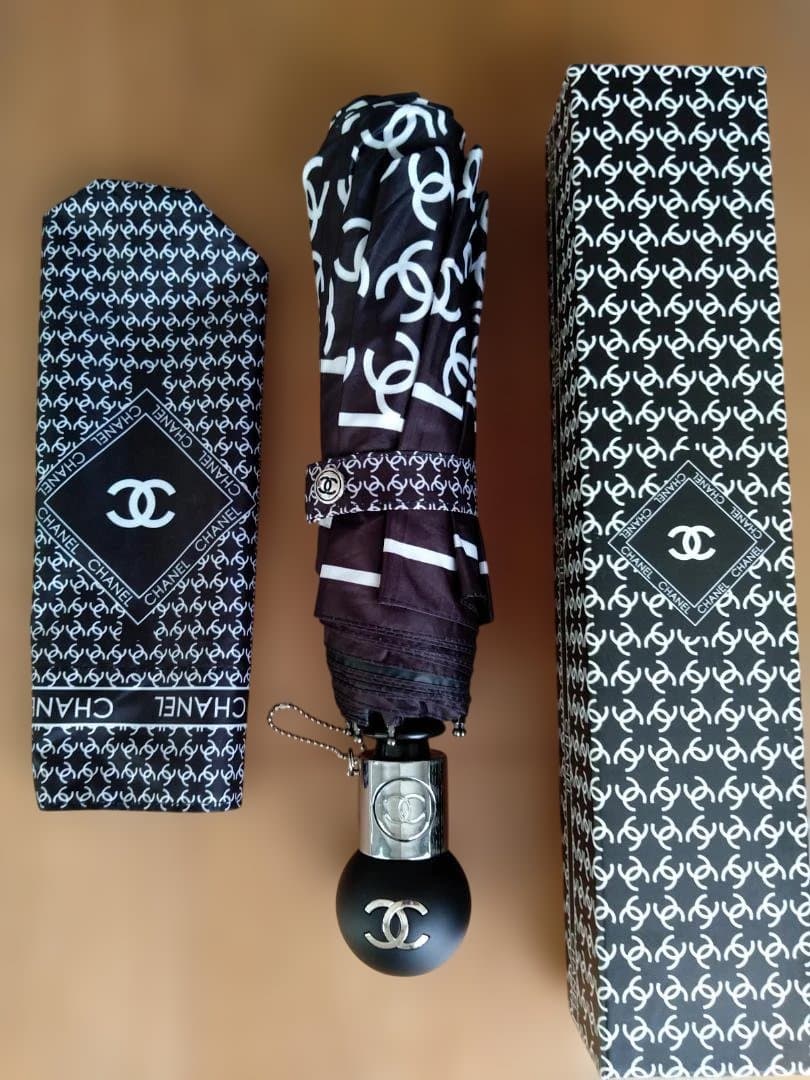CHANEL 折りたたみ傘 ブラック 自動開閉ボタン有り