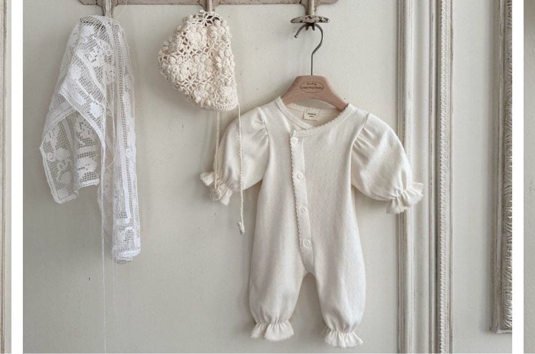 【新品】monbebe ロンパース ボンネットセットcream new born