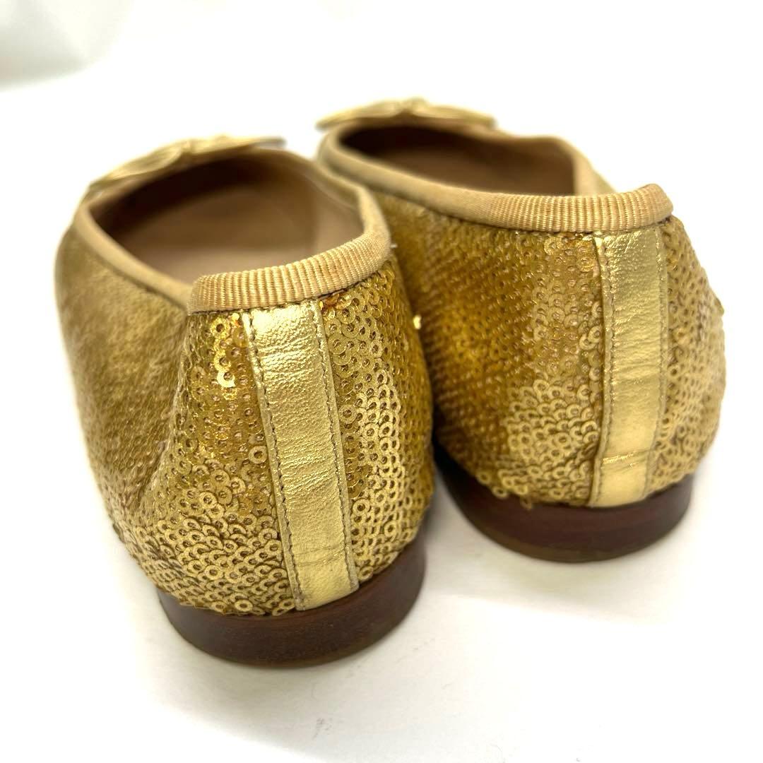 CHANEL ゴールド バレエシューズ スパンコール 36 イタリア製 23cm