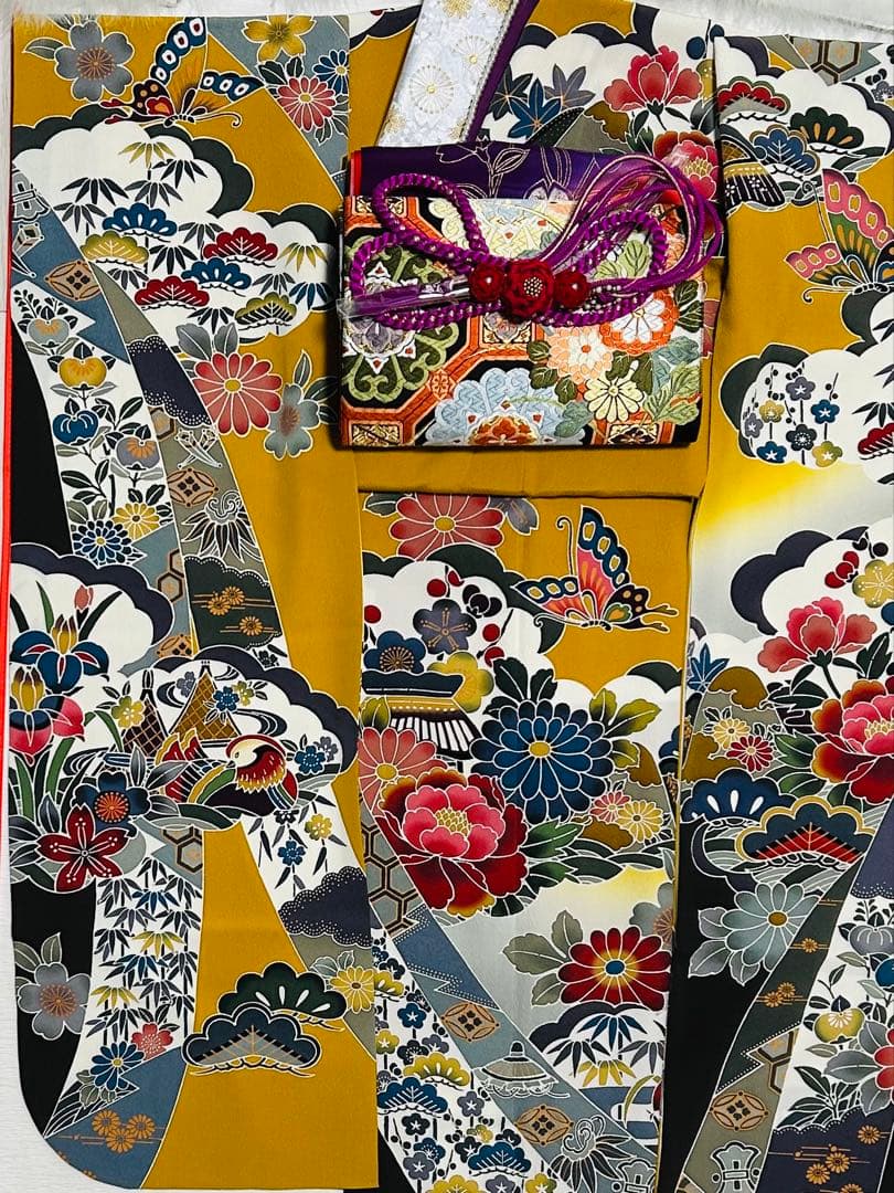 新品　最高級本振袖　京紅型巨匠宮崎良次先生作品 振袖用高級唐織袋帯　フルセット