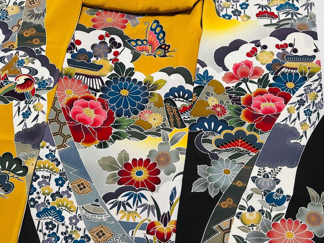 新品　最高級本振袖　京紅型巨匠宮崎良次先生作品 振袖用高級唐織袋帯　フルセット