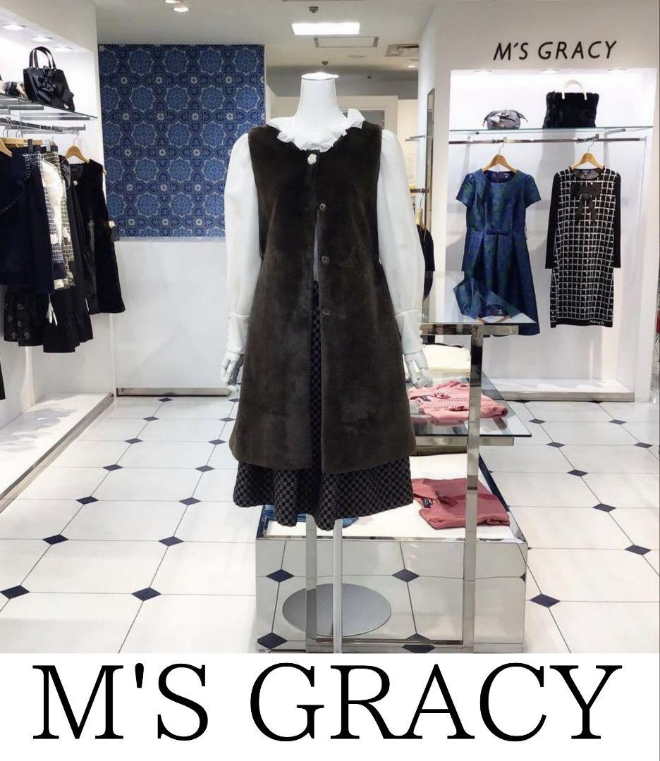 M'S GRACY フェイクファーロングジレ ベスト バックリボン