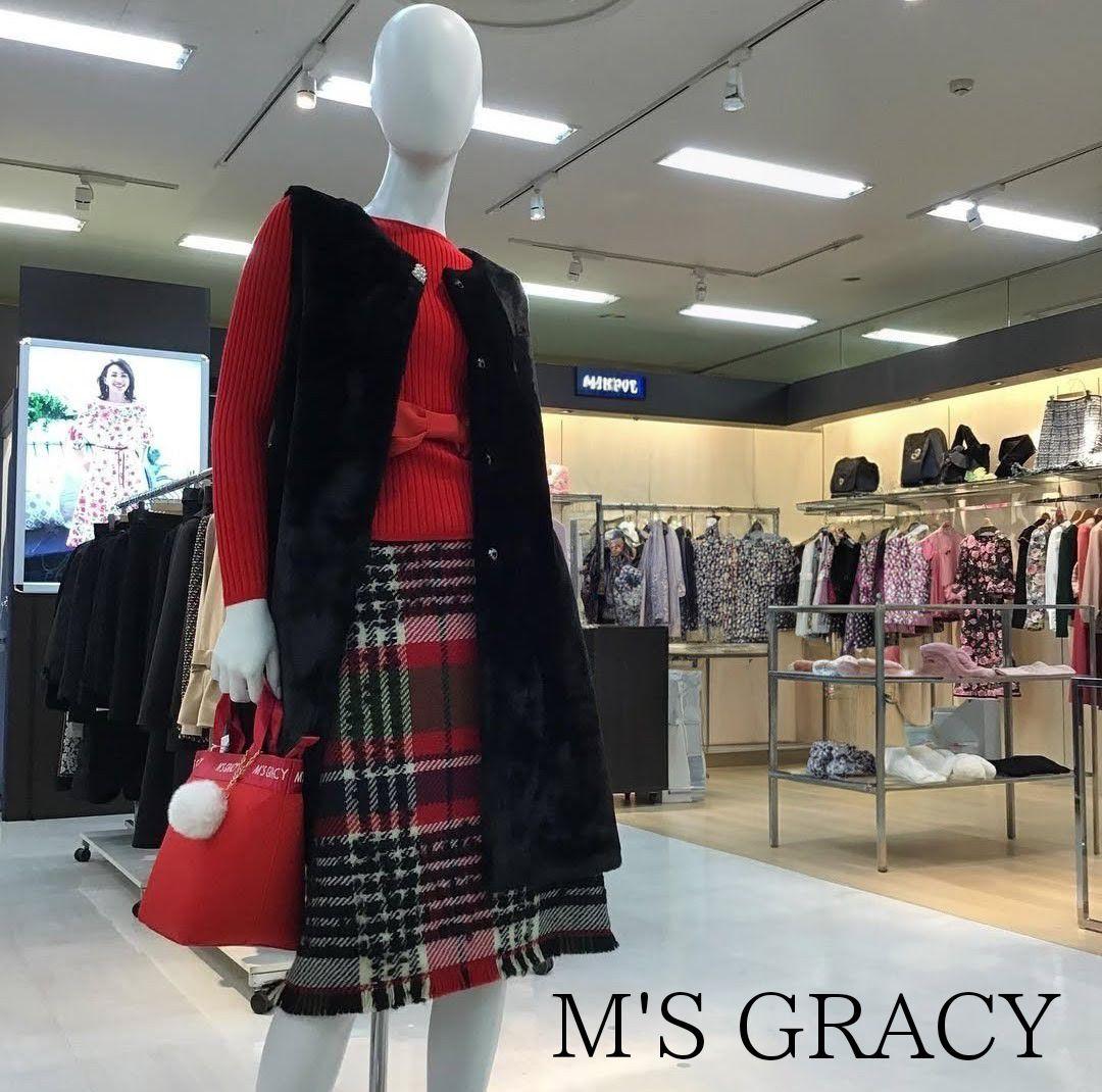 M'S GRACY フェイクファーロングジレ ベスト バックリボン