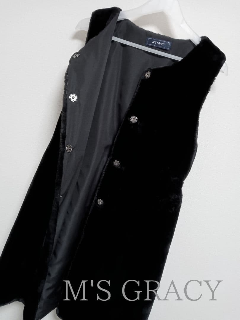 M'S GRACY フェイクファーロングジレ ベスト バックリボン