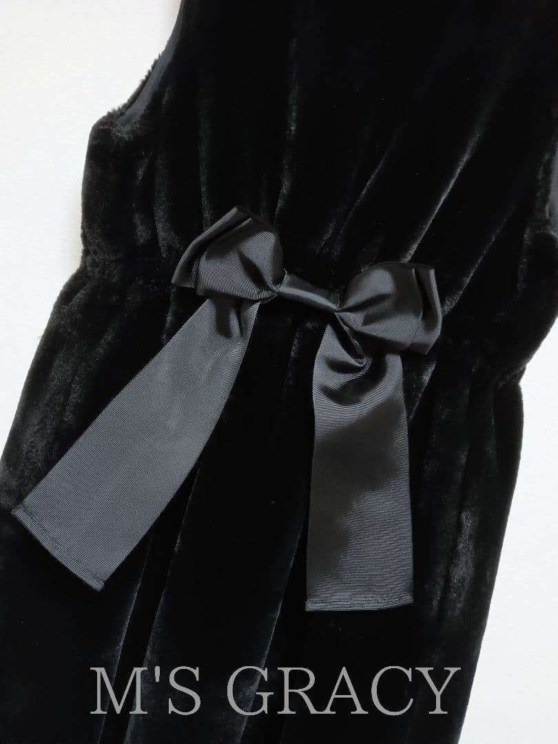 M'S GRACY フェイクファーロングジレ ベスト バックリボン