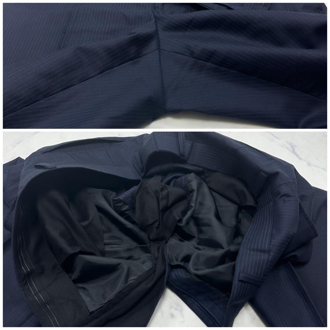 希少 LL【コムサイズム】セットアップ ジャケット パンツ ネイビー ストライプ