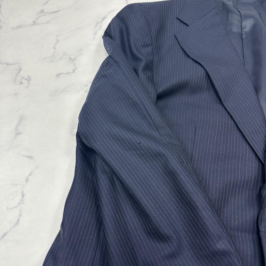 希少 LL【コムサイズム】セットアップ ジャケット パンツ ネイビー ストライプ