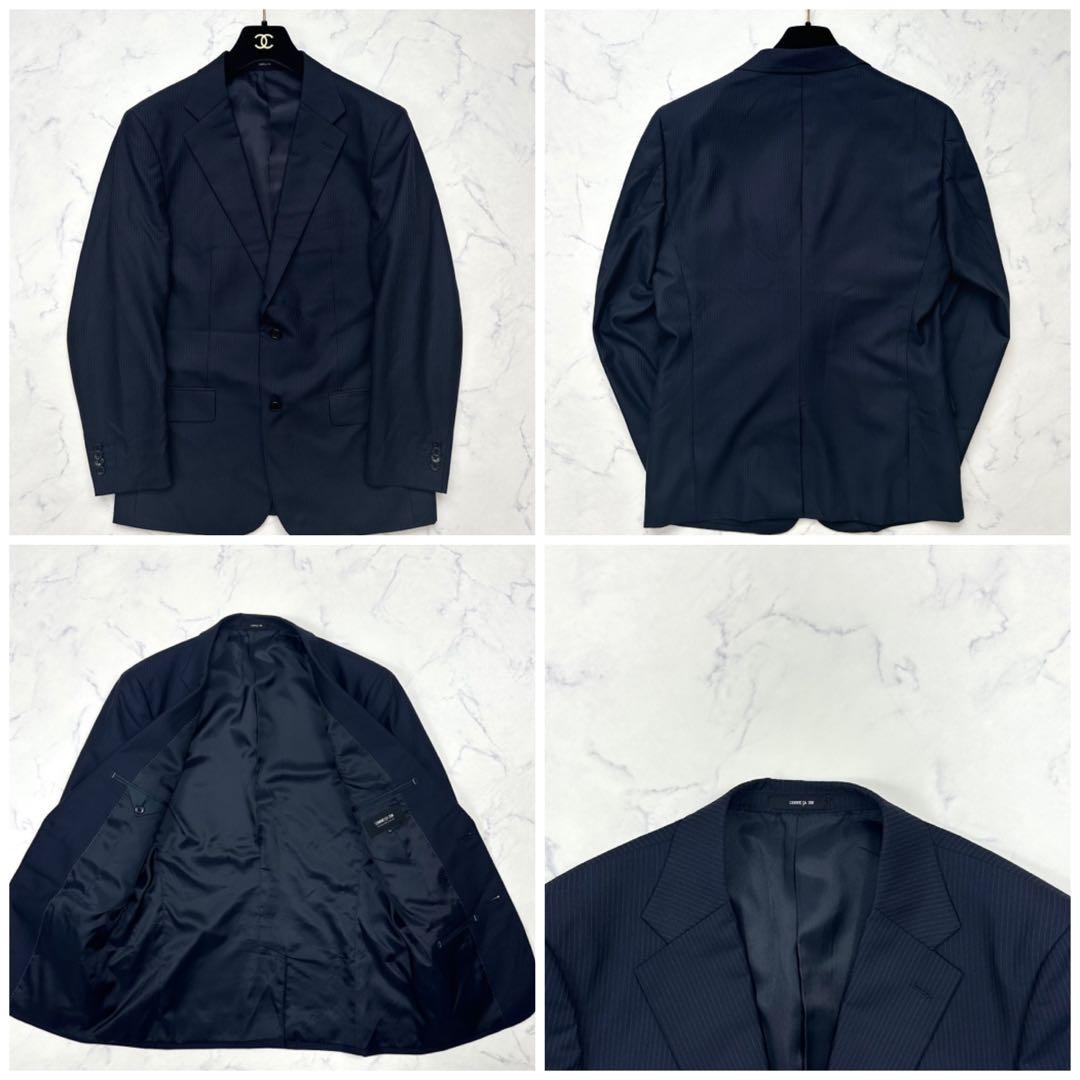 希少 LL【コムサイズム】セットアップ ジャケット パンツ ネイビー ストライプ