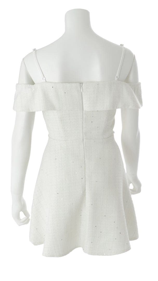 Jewelsオフショルダー ビジュー付き ホワイトドレス