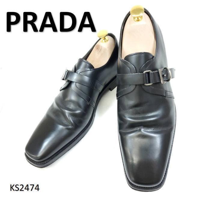 プラダ　激レア　ヴィンテージ　スクエアトゥ　モンクストラップ　美品　25.5cm